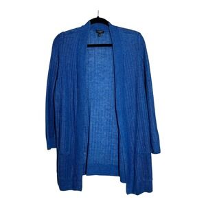 Talbots Woman Petites Royal Blue 100% Linen Open Front Cardigan Sweater 1XP
